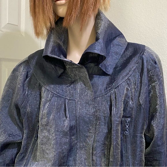 SAMUEL DONG Shimmer Bluish Gray Cinched Waist Bubble Coat Jacket Size L - Picture 7 of 16